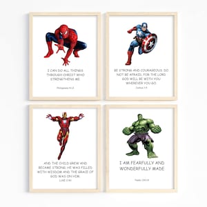 Superhero Bible verse, Spiderman Scripture print, Bible verse superhero printable, Bible verse boy room, Christian boy nursery, printable