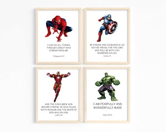 Superheld-Bibel-Vers, Spiderman-Schriftdruck, Bibel-Vers-Superheld zum Ausdrucken, Bibel-Vers-Jungenzimmer, christliches Jungenkinderzimmer, druckbar