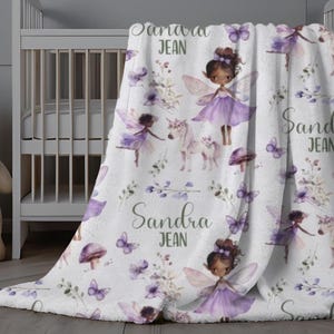 Fairy Blanket Baby Girl, Personalized Baby Blanket with Fairies, Baby Girl Swaddle, Purple Floral Fairy Baby Blanket, Personalized Baby Gift