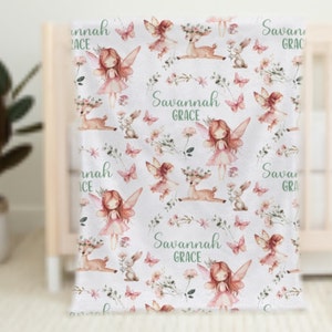 Personalized Fairy Blanket, Fairy Baby Girl Blanket, Baby Name Swaddle, Custom Fairy Garden Minky Blanket, Personalized Gift for Baby Girl