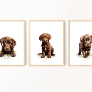 Labrador puppy nursery art, Chocolate lab print set, Labrador retriever wall art, Gender neutral nursery, Set of 3 Puppy pictures, Printable