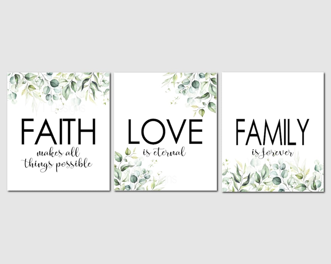Kitchen Wall Decor, Faith Love Family Prints, Dining Room Decor