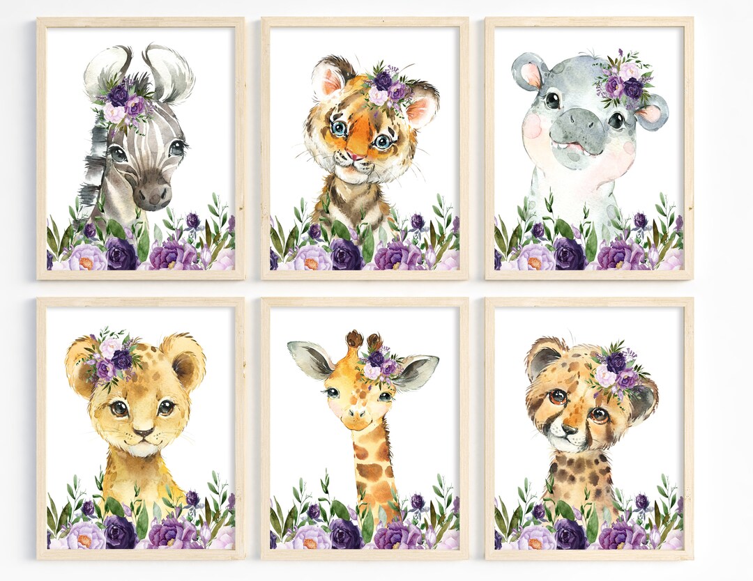 Purple Nursery Decor Purple Floral Nursery Girl Safari Etsy