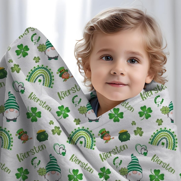 Shamrock Baby Blanket Personalized Four Leaf Clover Blanket Irish Baby Minky Blanket Lucky Baby Name Blanket Hospital Photo Baby Swaddle