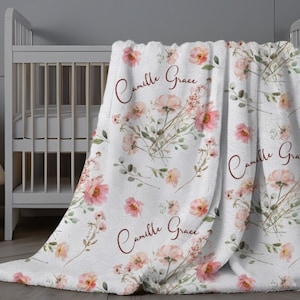 Custom Swaddle Blanket, Personalized Baby Blanket, Pink Floral Baby Name Blanket, Custom Minky Blanket, New Baby Gift, Baby Shower Gift