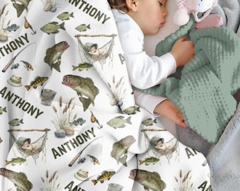Baby Swaddle Fishing Personalized Baby Blanket Fishing Nursery Decor Baby Name Blanket Bass Fishing Infant Newborn Baby Gift Name Blanket