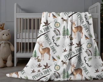 Hunting Baby Swaddle Blanket, Personalized Hunting Blanket Toddler, Bow Hunting Theme Nursery, Deer Hunting Swaddle, Baby Gift for Hunter