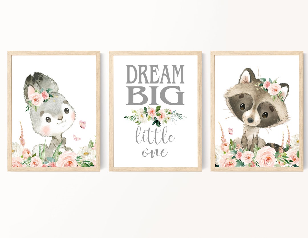 Woodland Animal Nursery Art - Baby Girl Room Decor - Bunny - Blush Gray ...