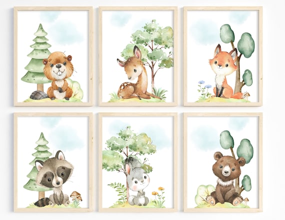 Boy Woodland Animal Nursery Wall Art, Boy Room Decor, DIY, Baby