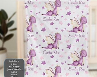 Baby Girl Dragon Blanket, Purple Dragon Baby Name Blanket, Custom Minky Blanket, Toddler Girl Name Blanket with Dragons