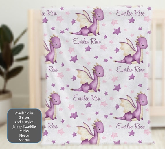 Baby Girl Dragon Blanket Purple Dragon Baby Name Blanket Custom Minky Blanket Toddler Girl Name Blanket With Dragons Etsy