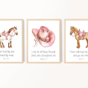 Kinderkunst aan de muur bijbelvers, kunst kinderkamer westerse meisjes, paardenafdrukken, BOHO roze kamerdecor, schriftafdrukken voor kinderen, zondagsschool, afdrukbaar