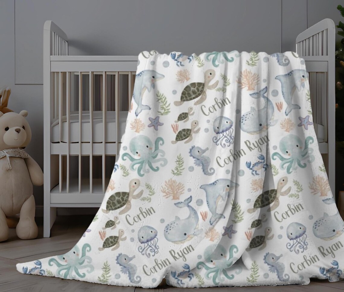 Under the Sea Blanket, Ocean Baby Swaddle, Baby Boy Hospital Receiving ...