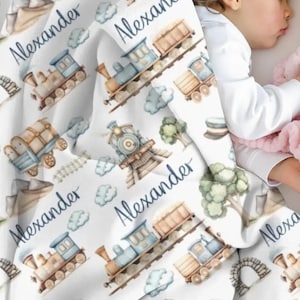 Train Blanket Baby Boy, Personalized Baby Blanket Boy, Toddler Boy Train Blanket, Infant Swaddle with Trains, Special Newborn Baby Gift