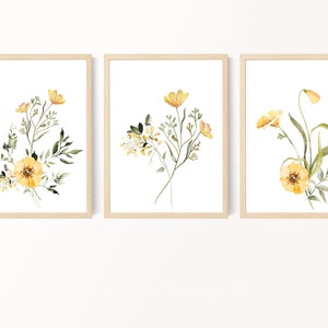 Wildflower Bouquet Prints, Yellow Flower Prints, Watercolor Flowers, Bedroom Wall Art, Living Room Wall Art, Farmhouse Decor, Digital Prints