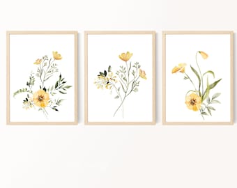 Wildflower Bouquet Prints, Yellow Flower Prints, Watercolor Flowers, Bedroom Wall Art, Living Room Wall Art, Farmhouse Decor, Digital Prints