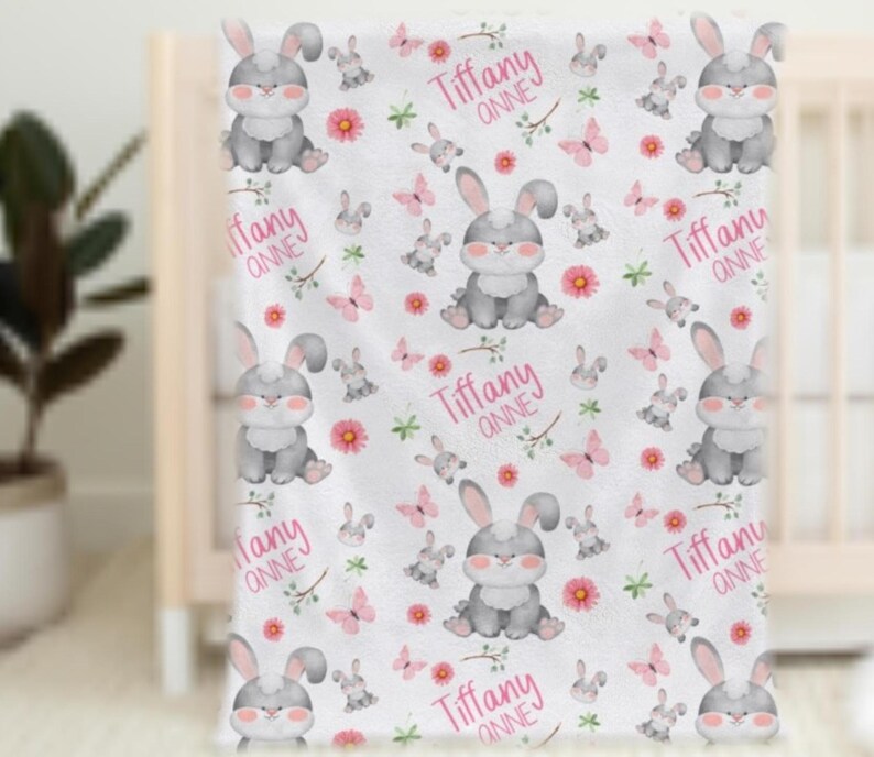 Personalized Baby Bunny Blanket, Baby Girl Bunny Blanket, Custom Bunny