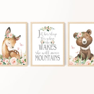 Woodland girl nursery decor, Baby girl blush floral animal, Girl room decor, Toddler girl room, Woodland animals nursery prints, Printable