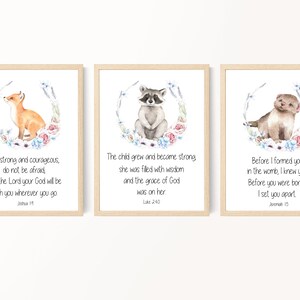 Kids Bible Verse Wall Art, Woodland Animals Wall Art, Scripture Prints ...