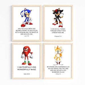 Kinderen bijbelvers kunst aan de muur, Sonic the Hedgehog, schriftafdrukken voor kinderen, jongenskamer decor, christelijk kind decor, kinderkamer decor, afdrukbaar