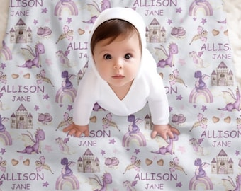 Personalized Baby Gift, Dragon Swaddle Girl, Purple Dragon Nursery, Dragon Baby Blanket, Personalized Baby Blanket, Girl Dragon Blanket