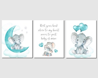 Elephant Nursery Art, Boy Nursery Decor, New Baby Gift, Baby of Mine, Gender Neutral Nursery Wall Art, Nursery Art,Unframed Prints or Canvas