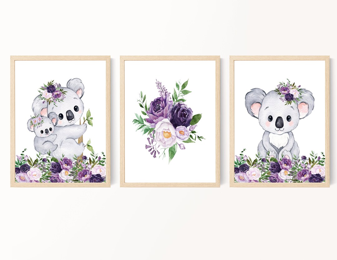 Purple Lavender Nursery Art, Koala Bear Decor, Baby Girl Nursery Decor