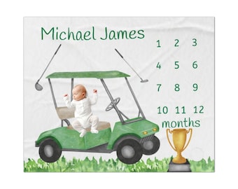 Baby Boy Golf Blanket, Personalized Milestone Blanket Golf, Custom Baby Gift, Monthly Growth Tracker, Golf Blanket First Year, Baby Boy Gift