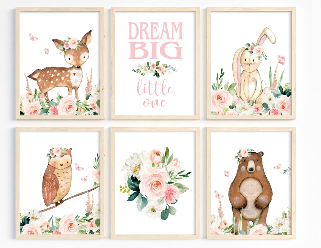 Woodland Girl Nursery Decor, Woodland Animals Nursery Prints, Baby Girl ...
