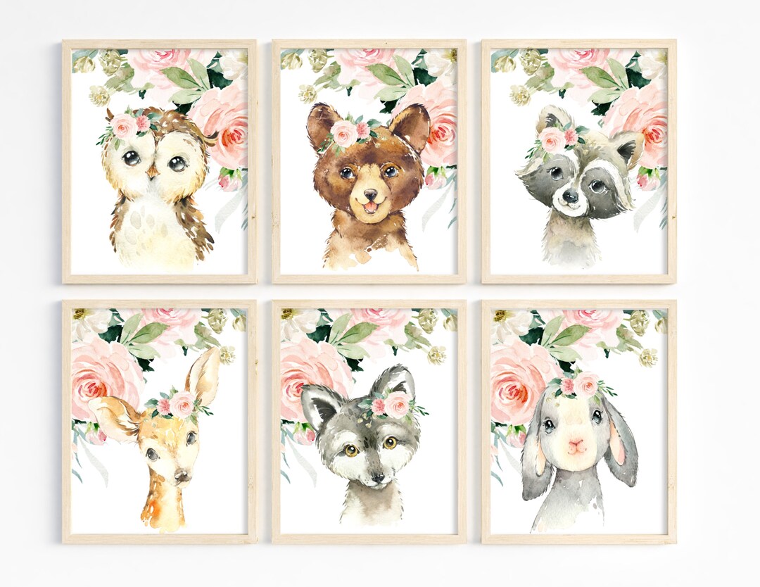 Baby Girl Nursery Wall Art, Woodland Animal Prints, Girl Room Decor ...