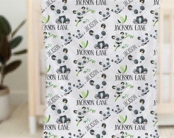 Panda Baby Blanket, Personalized Baby Boy Blanket, Panda Bear Baby Blanket, Boy Name Blanket, Baby Boy Swaddle, Baby Shower Gift