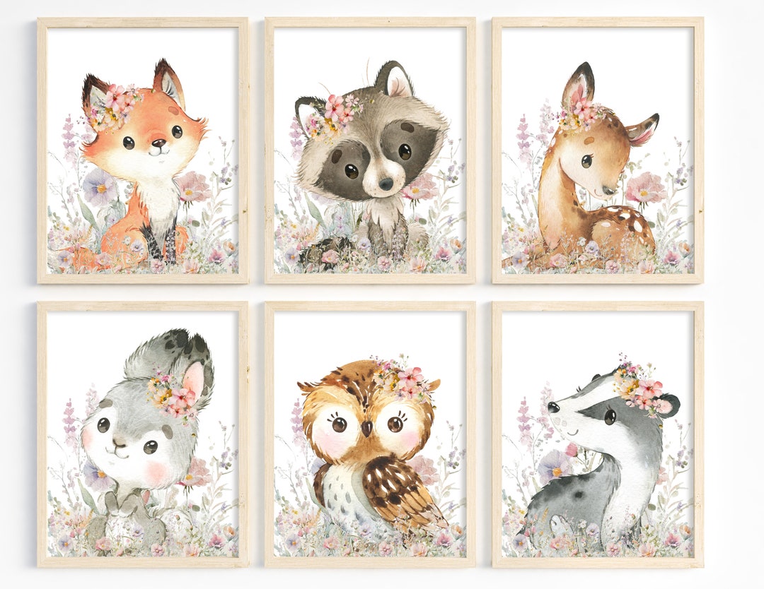 Set of 6, Girl Nursery Decor, Woodland Animals, Girl Room Decor ...