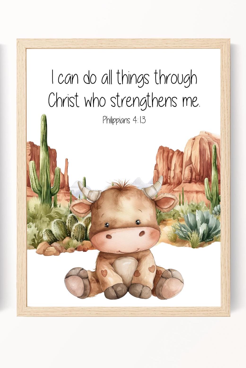 Bull Scripture Cowboy Nursery, Kids Bible Verse Wall Art, Western Nursery Boy, Horse ...