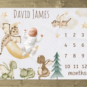 Dragon Milestone Blanket, Dragon Blanket Boy, Baby Shower Gift, Monthly Growth Tracker, Dragon Blanket with Name, Milestone Blanket Dragon