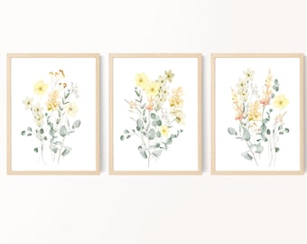 Wildflower Bouquet Prints, Yellow Flower Prints, Watercolor Flowers, Bedroom Wall Art, Living Room Wall Art, Farmhouse Decor, Digital Prints