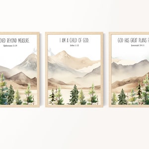 Nursery decor mountain, Bible verse wall art, Boys room forest prints, Woodland, Trees, Nature, Adventure prints, Unframed Prints or Canvas