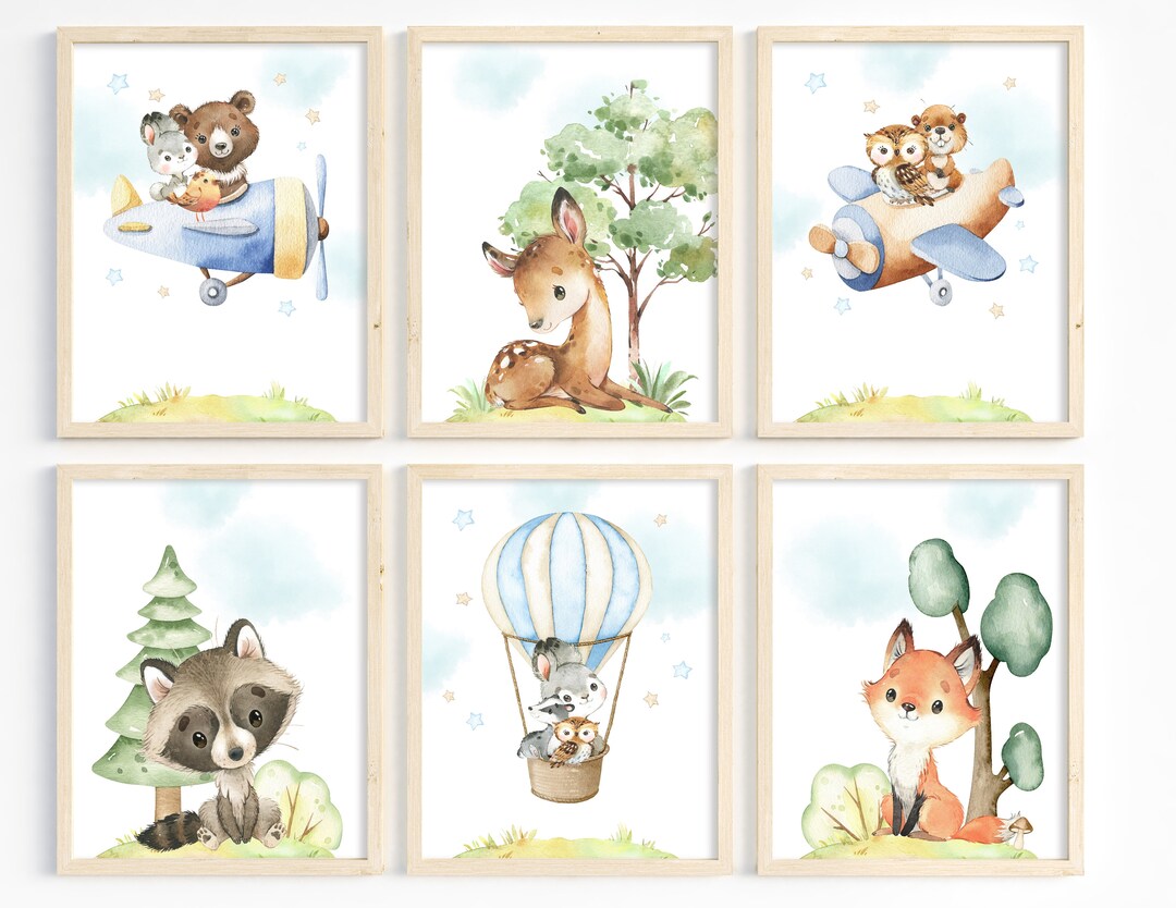 Woodland Animal Nursery Wall Art, Boy Room Decor, DIY, Woodland Watercolor Painting, Adventure