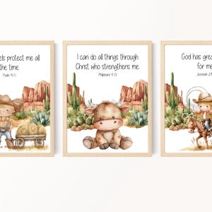 Cowboy nursery, Kids Bible verse wall art, Western nursery boy, Horse bull room decor, Scripture prints for kids, Sunday school, Printable