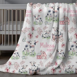 Personalized Cow Blanket, Custom Baby Blanket Cow, Coming Home Outfit, Hospital Photo Blanket, Baby Girl Swaddle with Name, Baby Shower Gift
