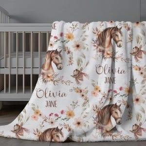 Horse Swaddle Baby Girl Horse Baby Blanket Personalized Western Cowgirl Blanket Horse Blanket for Girl Custom Farm Animal Blanket Toddler