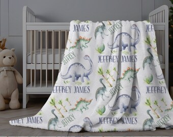 Dinosaur Baby Blanket, Dinosaur Swaddle, Baby Name Blanket, Personalized Baby Blanket Boy, Newborn Baby Gift, Toddler Boy Blanket