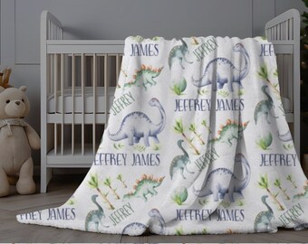 Personalized Baby Blanket Boy, Minky Baby Blanket Dinosaurs, Baby Shower Gift, Newborn Baby Gift, Dinosaur Boy Blanket