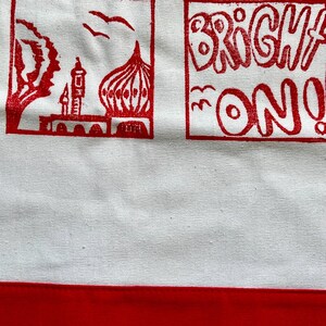 Brighton Beach bag- spacious white/red cotton bag, hand-printed on both sides, vibrant, colourful with long handles image 3
