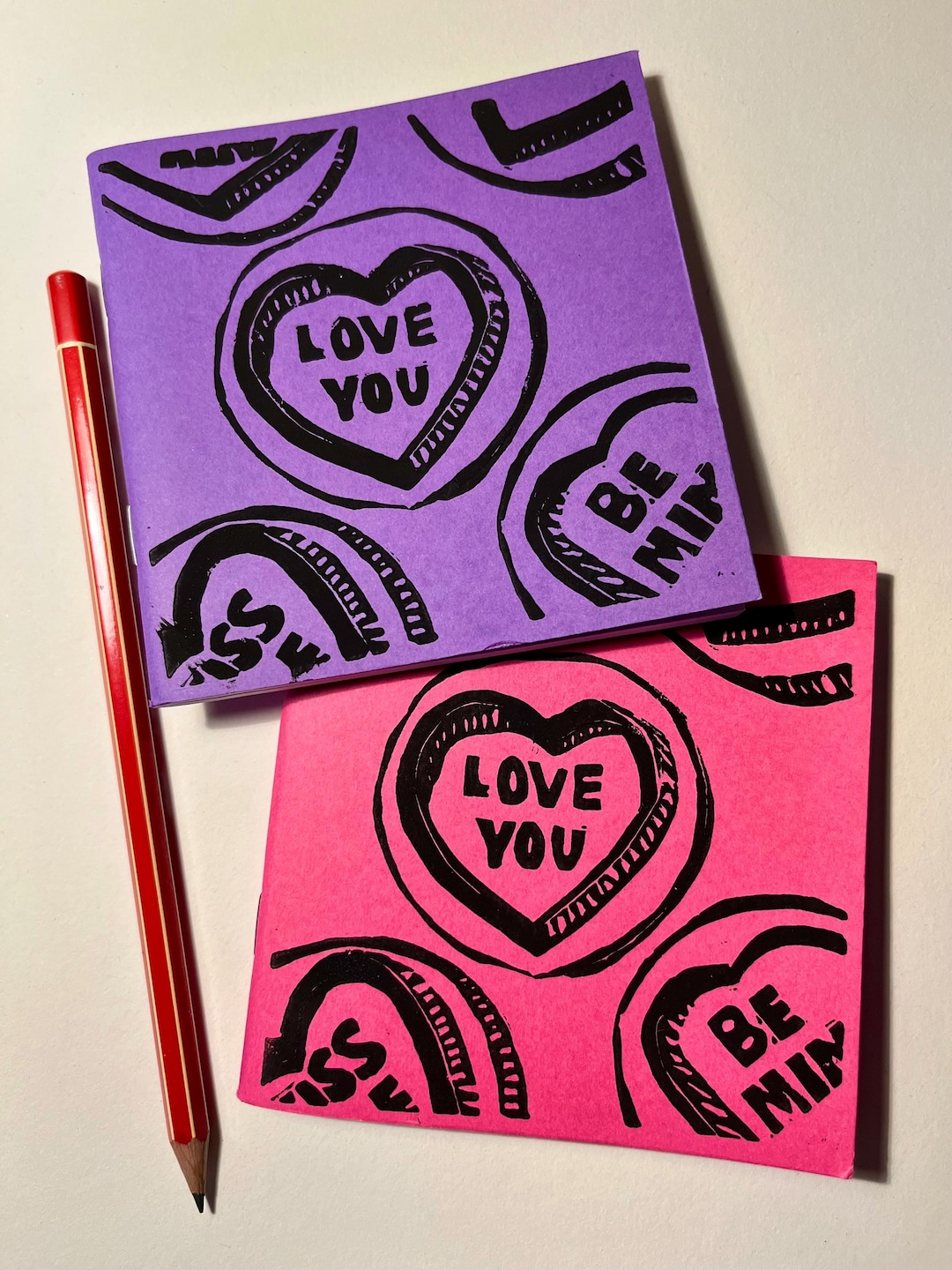 Notebook Love Note Bright Blank Mini Notebooks Handprinted - Love Hearts - Etsy