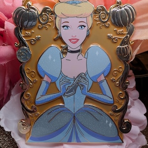 Cinderella pumpkin blue dress crystal glass slipper pin