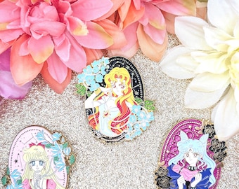 Sailor moon sailor Venus minako, princess sailor galaxia, chibiusa Rini sailor chibimoon wicked lady black lady pins