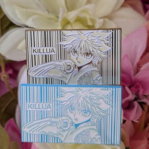 Hunter x hunter killua zoldyck soft shimmer gold and blue chrome enamel pins