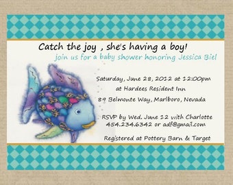 Rainbow fish | Printable Birthday Card | Rainbow Baby | Rainbow Fish Baby | Custom Cards | Book Theme Baby Shower Invitation
