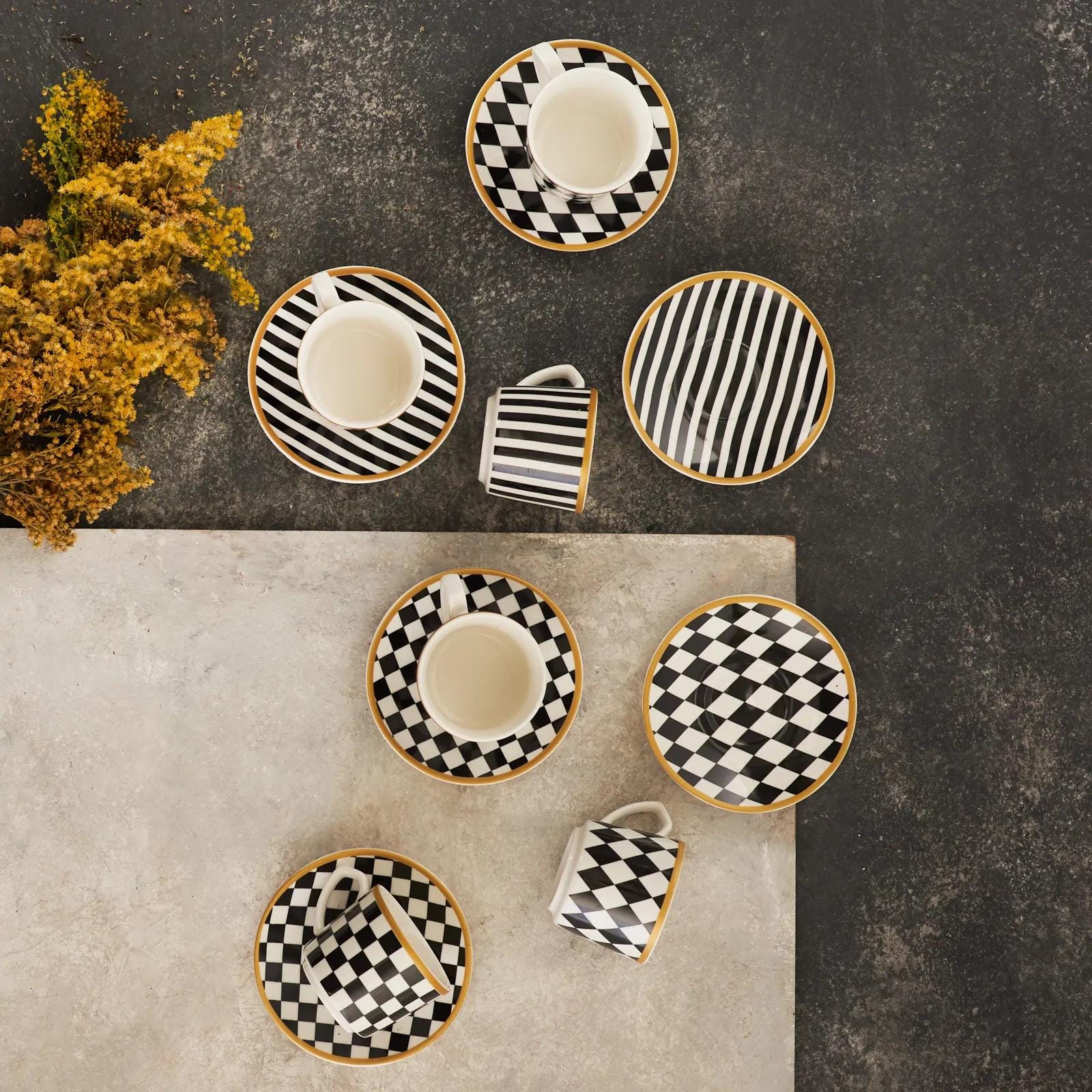 Karaca Checkers Coffee Cup Set For 6 People, for Turkish Coffee and Espresso