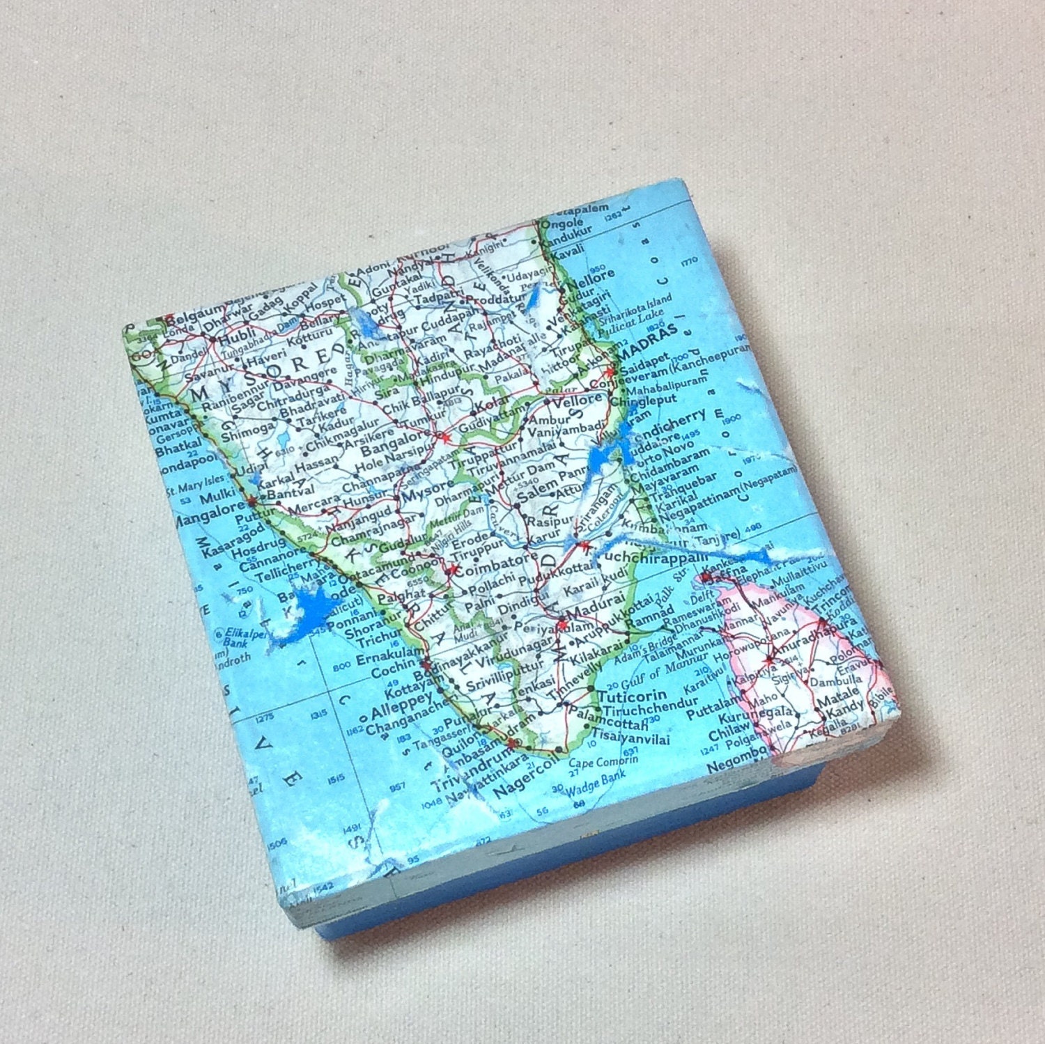 Vintage Southern India Map Box - Etsy